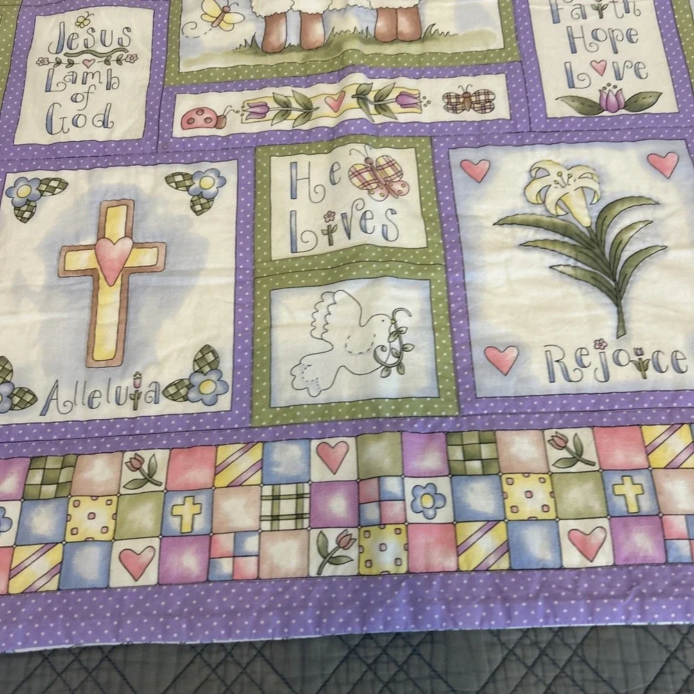 Religious Christian Lamb Cross Quilted Baby Blanket‎ 32x41 Handmade Nursery